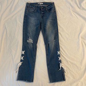 Current Air LA Distressed Jeans with lace detailing. Size 4